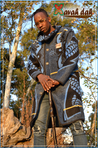 Basotho Blanket - Jaguar Long Jacket (Royal Blue)