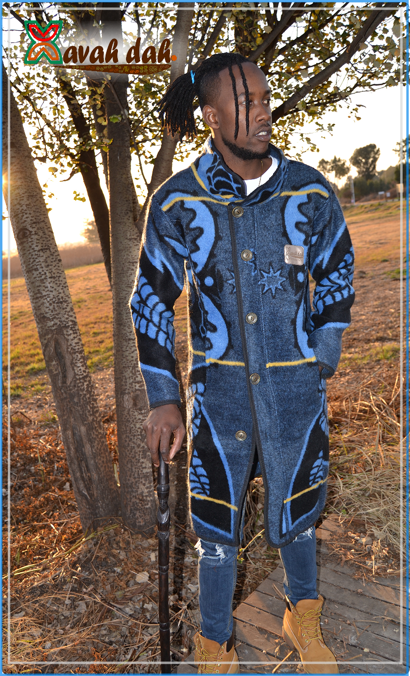 Basotho Blanket - Jaguar Long Jacket (Royal Blue)