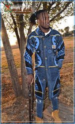 Load image into Gallery viewer, Basotho Blanket - Jaguar Long Jacket (Royal Blue)
