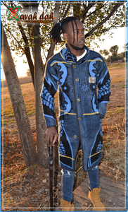 Basotho Blanket - Jaguar Long Jacket (Royal Blue)