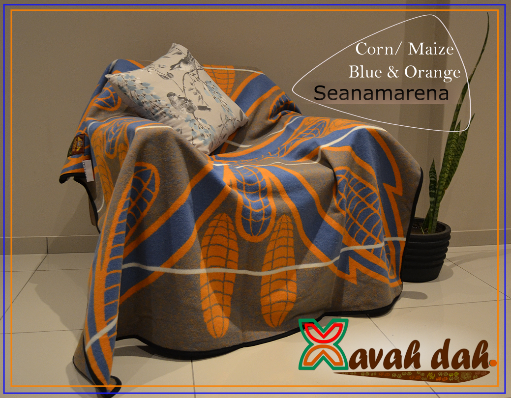 Basotho Blanket - Seanamarena (Orange/ Sky Blue Lines Maize/Corn)