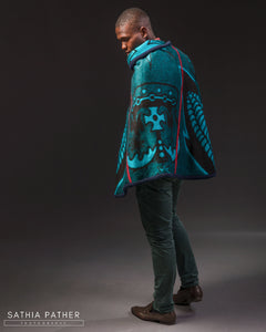 Poncho/ Throw - "Gladiator - (Turquoise Blue) - Basotho Blanket