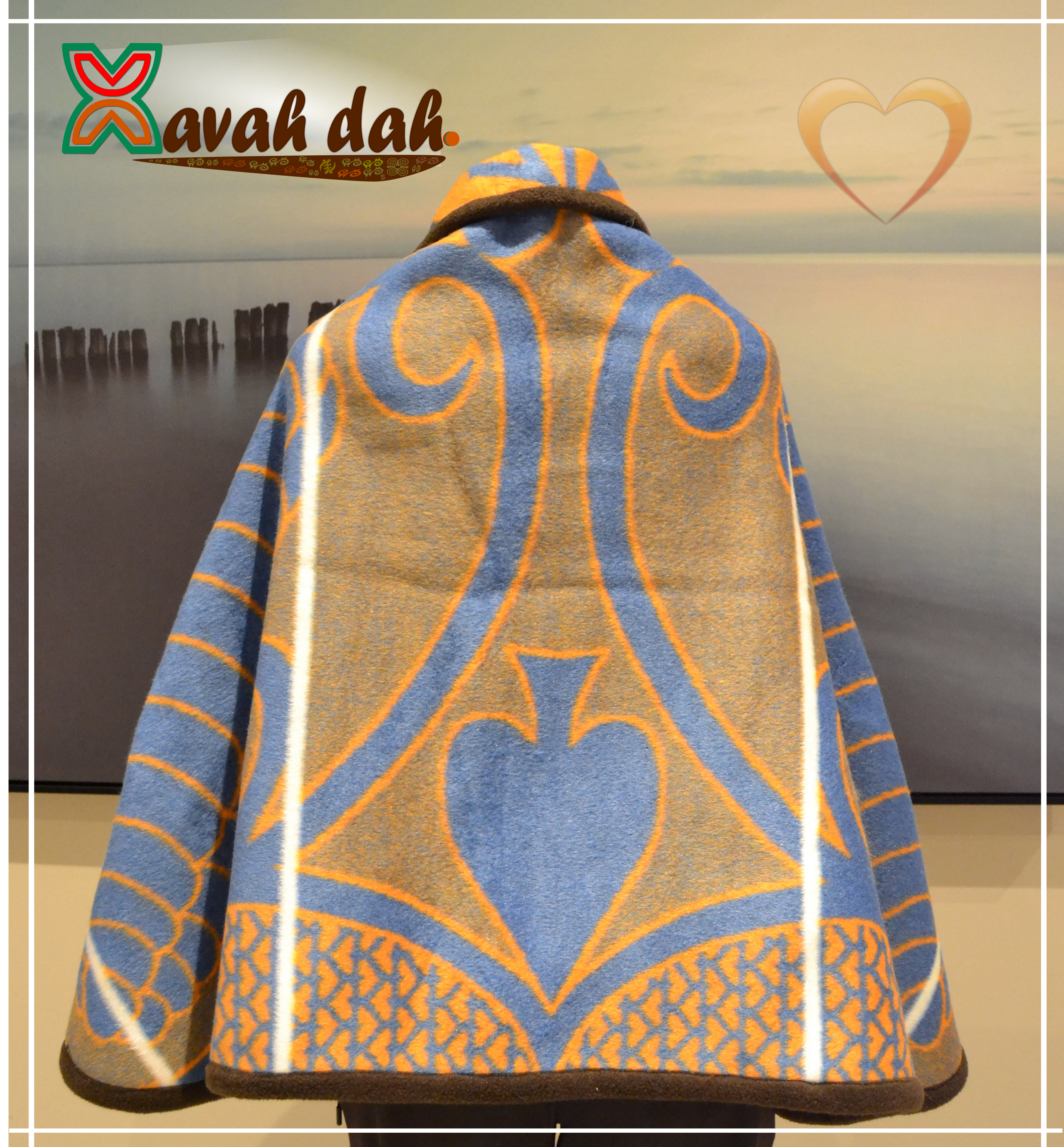 Poncho "Gladiator" - Orange/Sky Blue - Basotho Blanket