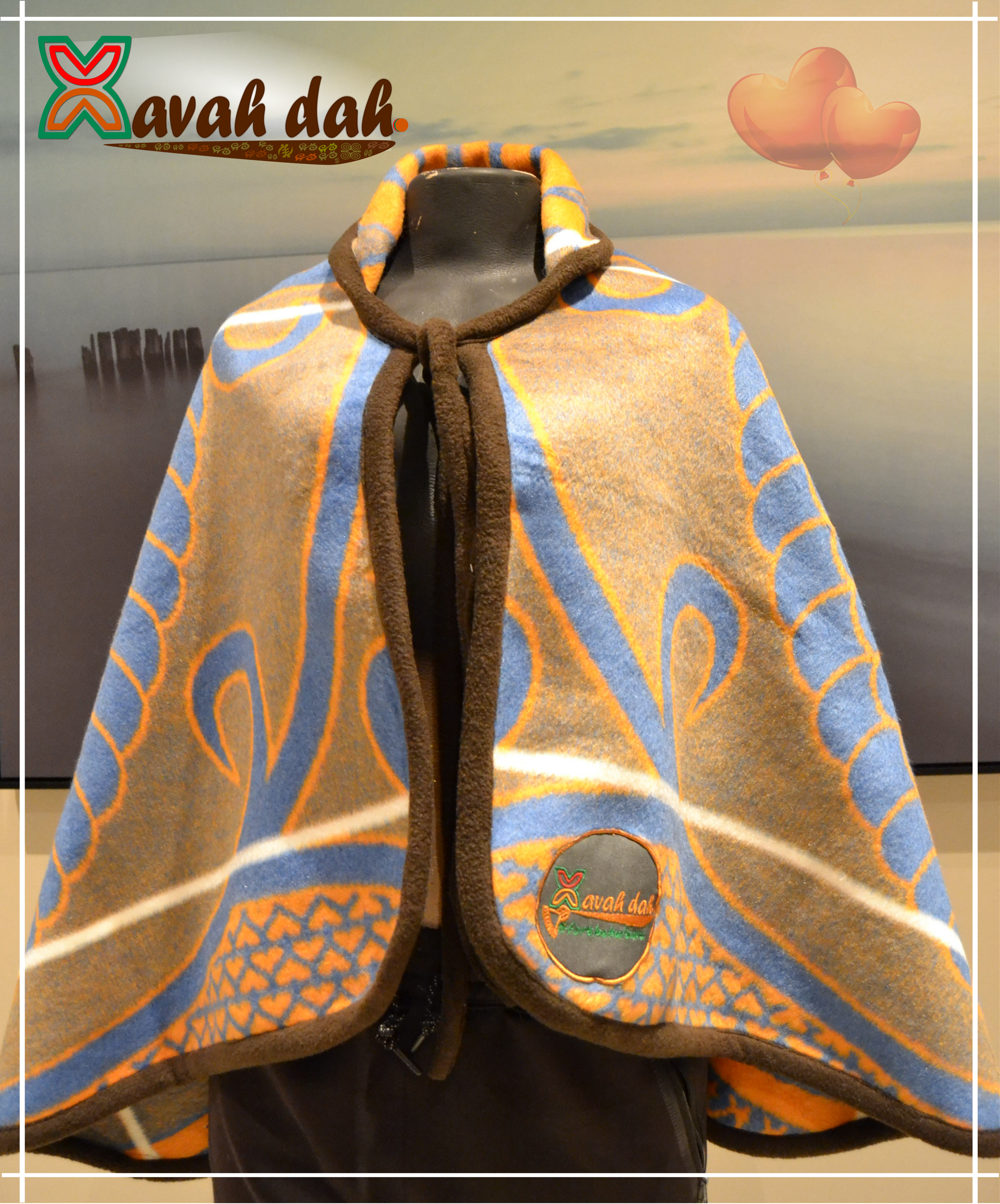 Poncho "Gladiator" - Orange/Sky Blue - Basotho Blanket